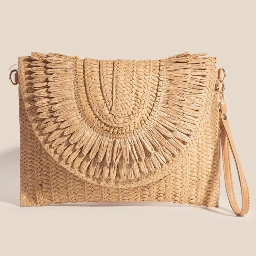 Paper Weave Envelope Clutch Bag‎ Envelope Woven Purse Crossbody Summer Beach